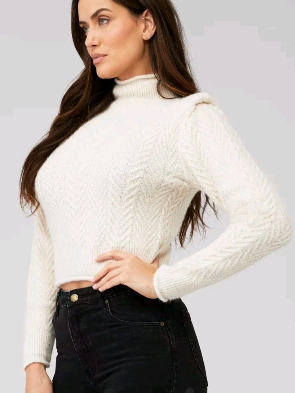 ASTR Carlota Mock Turtleneck Chevron Knit Sweater - Cream
